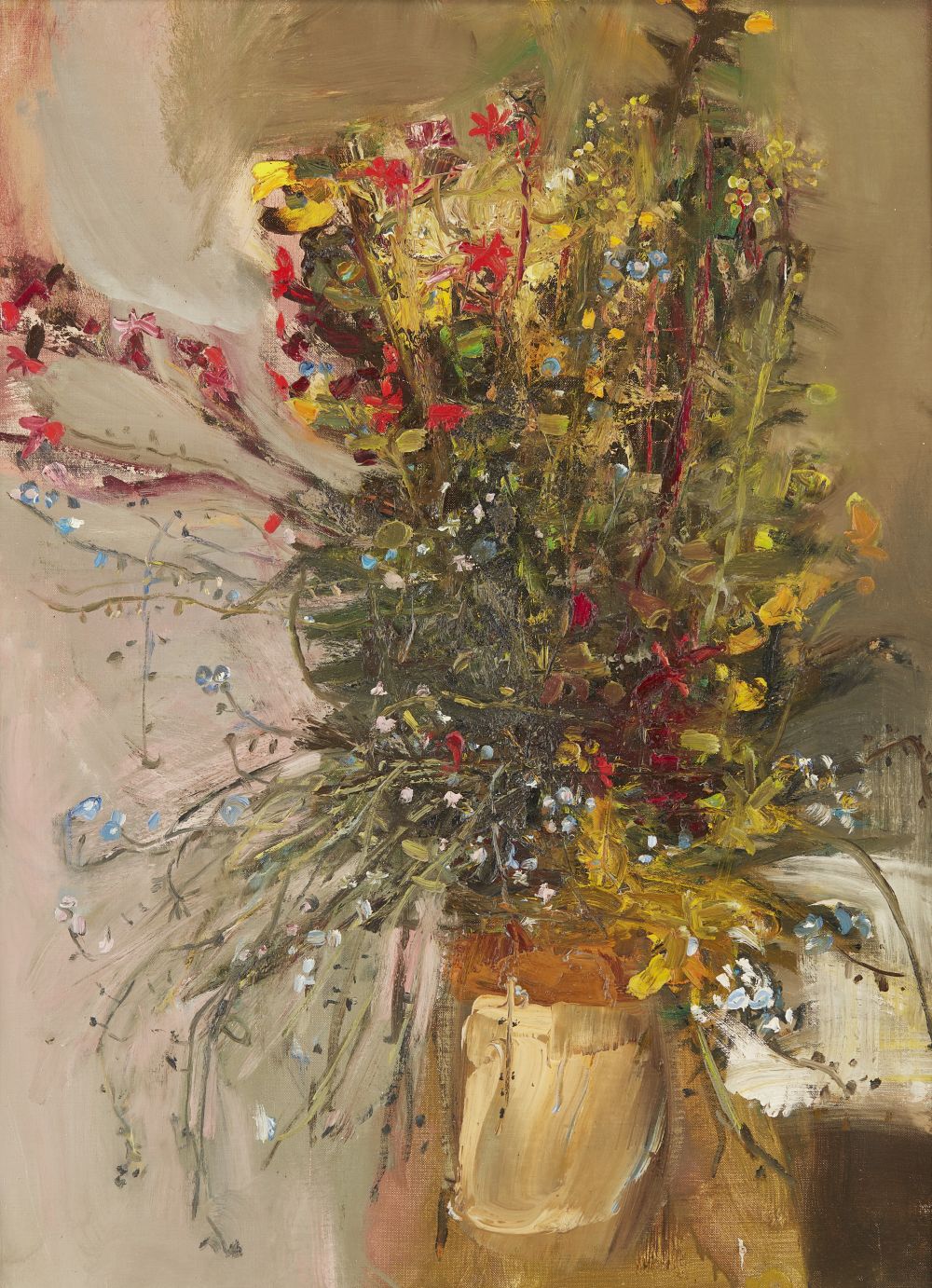 Joan Eardley R.S.A (Scottish 1921-1963) | Jar of Summer Flower, 1963 | Inscribed with the inventory number EE89, oil on canvas | 76cm x 56cm (30in x 22in) | £30,000 - 50,000 + fees